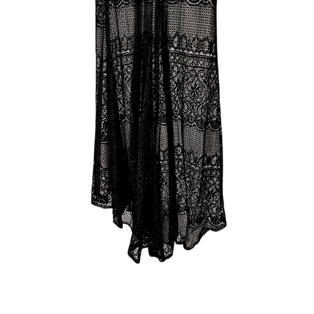 Tony Bowls Black Beaded Lace Sheer Illusion Floor Length Gown - Picture 10 of 11